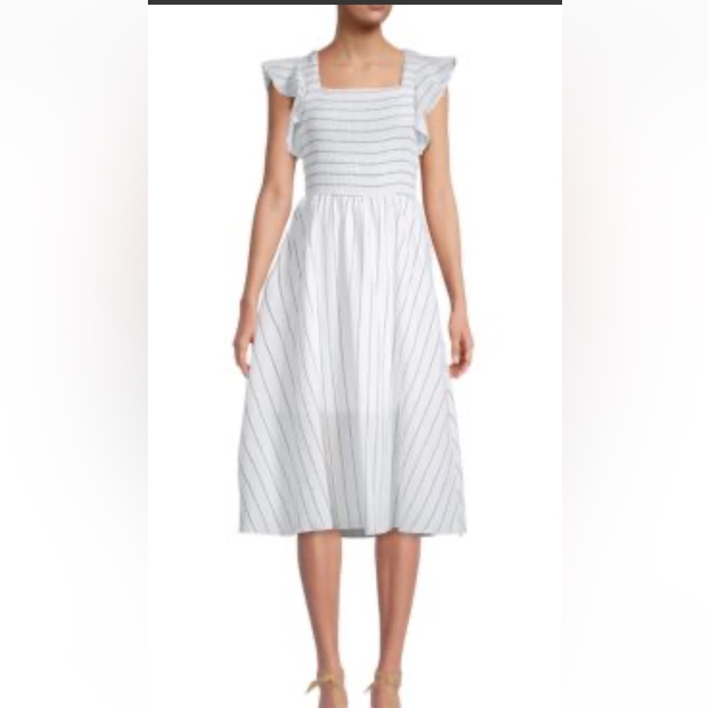 Simple White and Black Striped Midi Dress